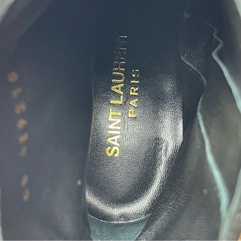 Saint Laurent Janis Concho Ankle Boots Size 37 Black Suede Platform Tassel - Picture 9 of 12